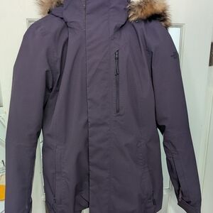 The North Face Women's Dark Purple Ski Jacket with Faux Fur Trim